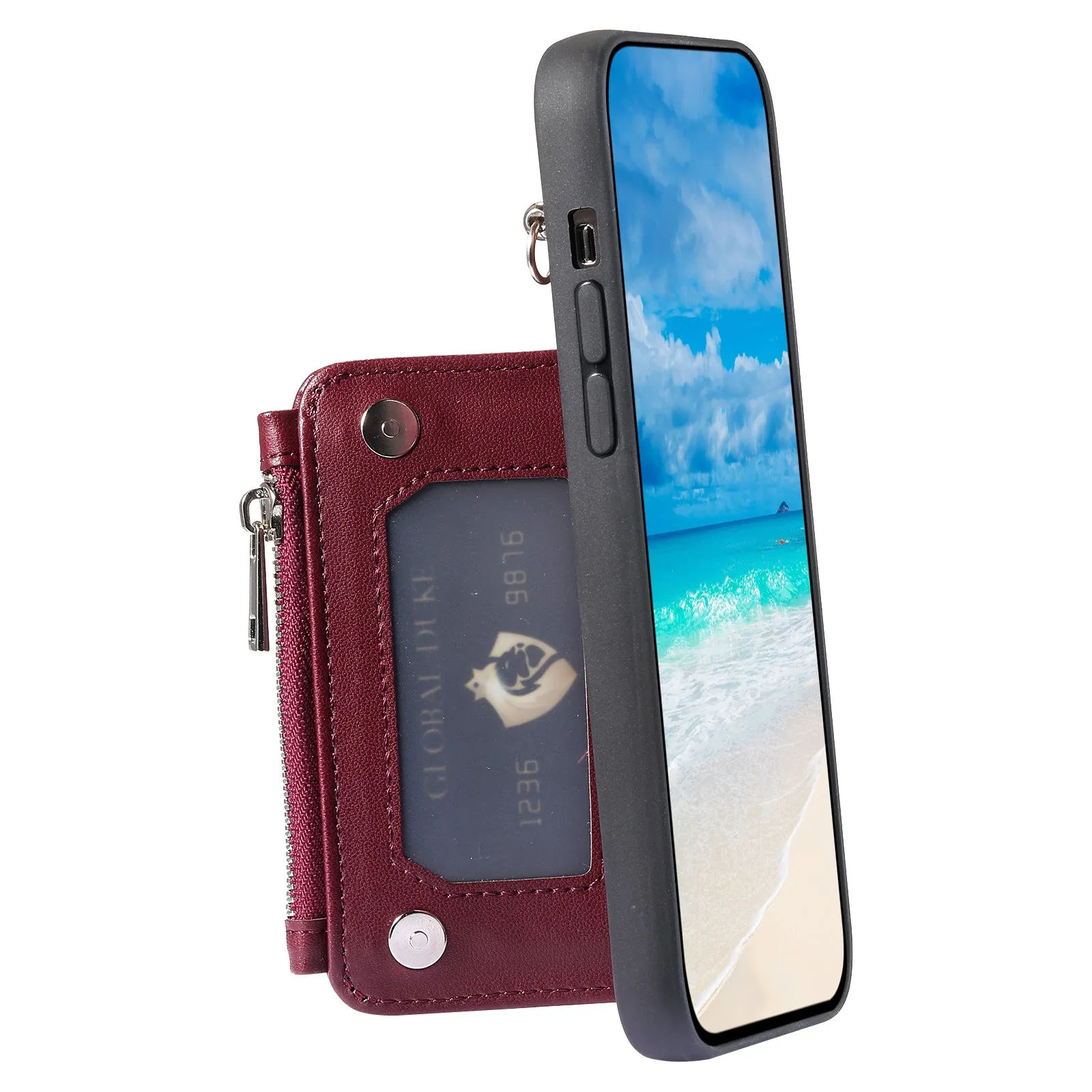 009 For Samsung Galaxy S23 Ultra Zipper Pocket Case Kickstand PU Leather Coated TPU RFID Blocking Wallet Phone Cover with Wrist Strap