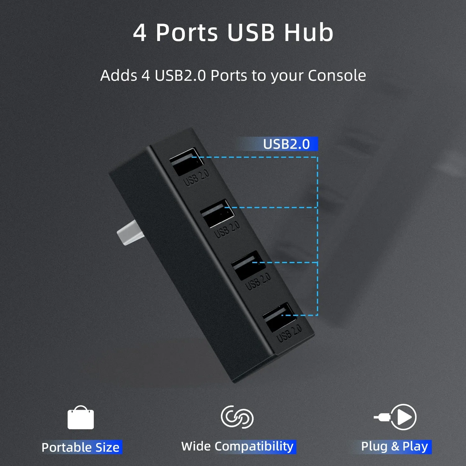 1-to-4 USB2.0 Hub for Xbox Series X/Series S - Black (XS03)