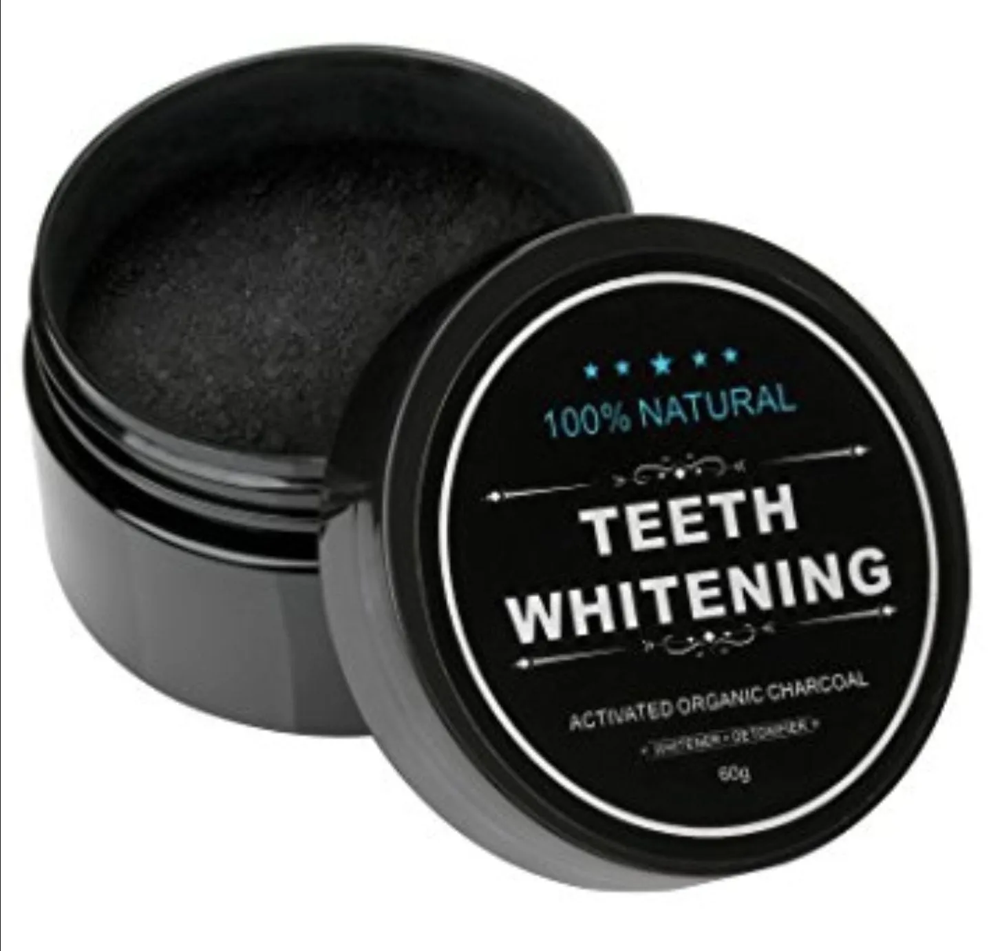 100% ORGANIC COCONUT ACTIVATED CHARCOAL TEETH WHITENING POWDER With Wooden Brush