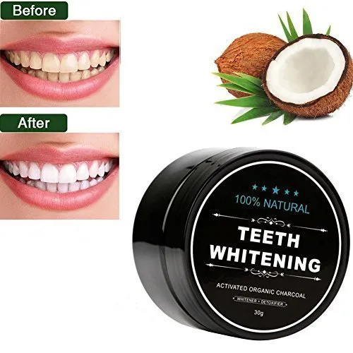 100% ORGANIC COCONUT ACTIVATED CHARCOAL TEETH WHITENING POWDER With Wooden Brush