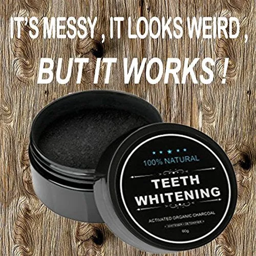 100% ORGANIC COCONUT ACTIVATED CHARCOAL TEETH WHITENING POWDER With Wooden Brush