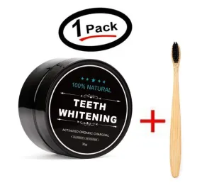 100% ORGANIC COCONUT ACTIVATED CHARCOAL TEETH WHITENING POWDER With Wooden Brush