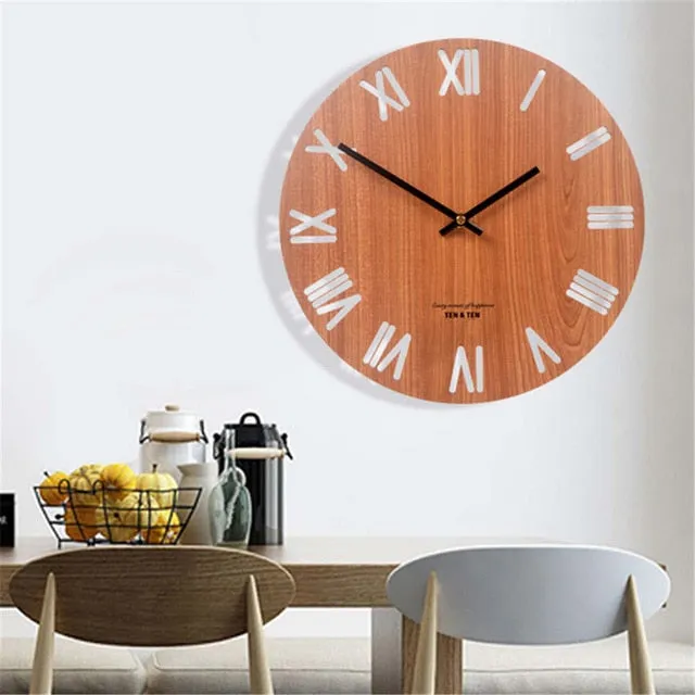 14 Inch Harajuku Minimalist Wood Wall Clock Livingroom Retro Rome Number Clock Personality Hollow Out Clock for Home Decor