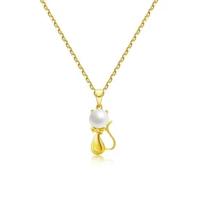 18k Yellow Gold Freshwater Pearl Mouse Pendant Necklace