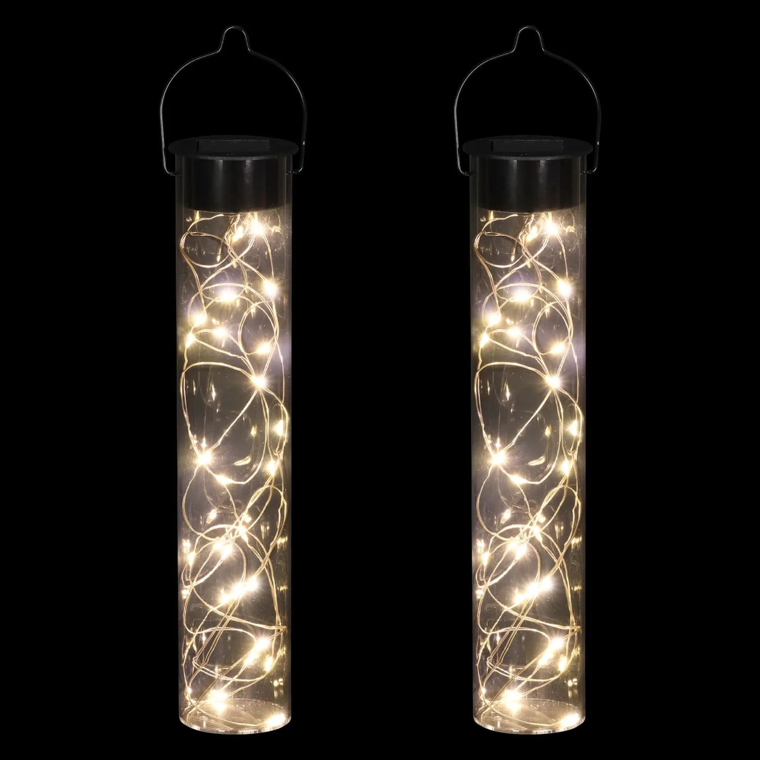 2 Piece Solar Grey Acrylic Hanging Light Sticks with 20 White LED Firefly Lights, 2 by 10 Inches