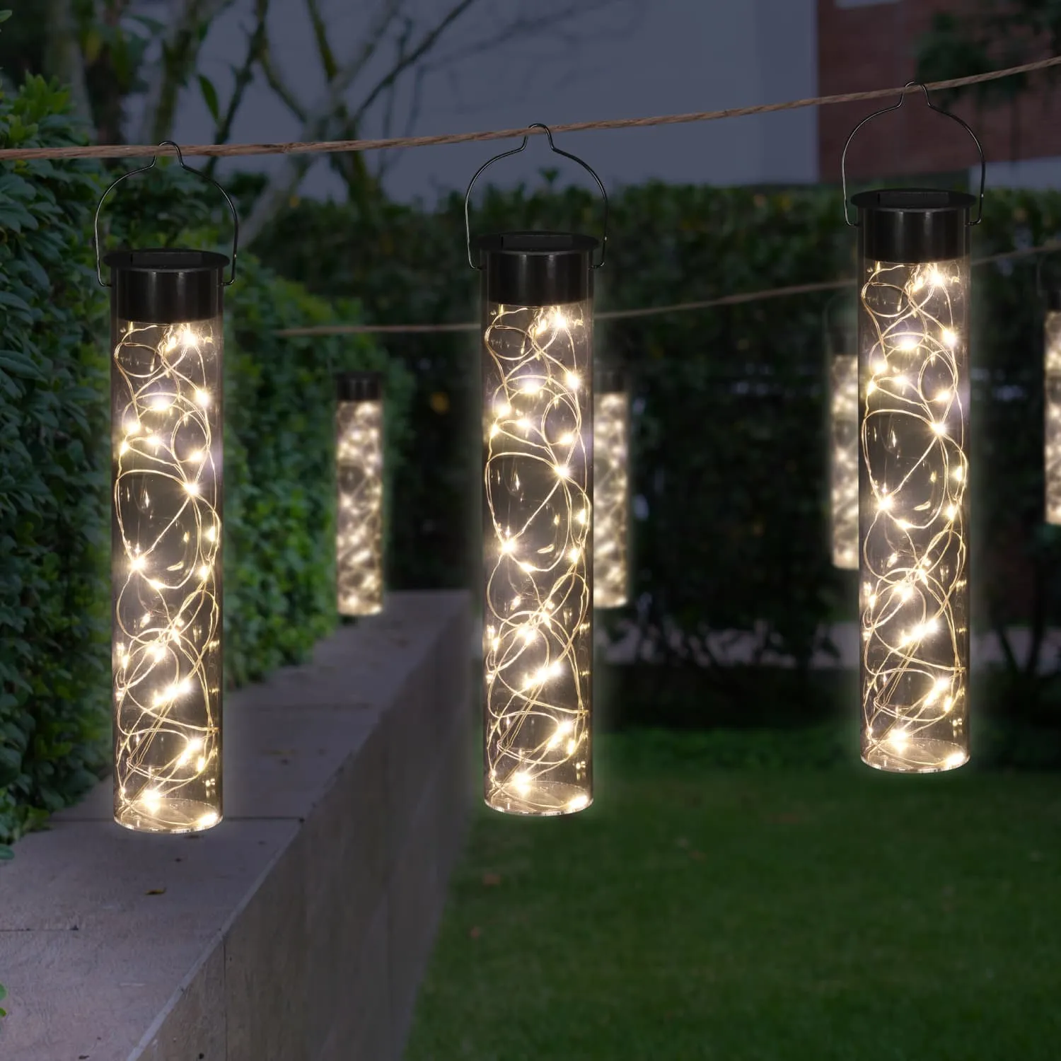 2 Piece Solar Grey Acrylic Hanging Light Sticks with 20 White LED Firefly Lights, 2 by 10 Inches