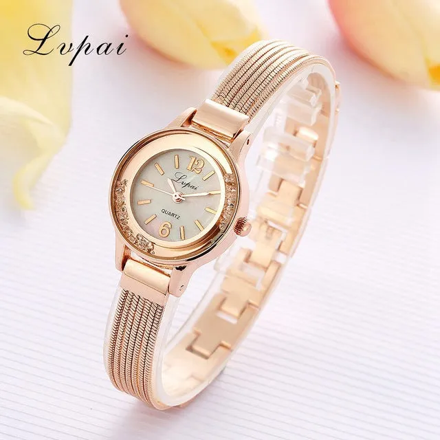 2016 Lvpai Brand Watches Gold Women Bracelet Alloy Strap Ladies Quartz Watch Women Dress Watches Ladies Wristwatch Clock