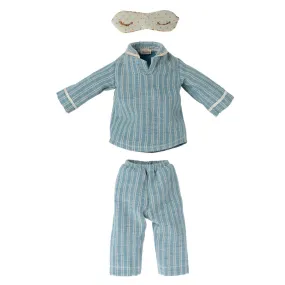 2022 Maileg Medium Mouse Blue Stripe Pyjamas