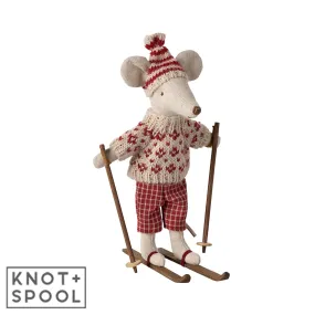 2024 Maileg Red Winter Mum Mouse with Ski Set