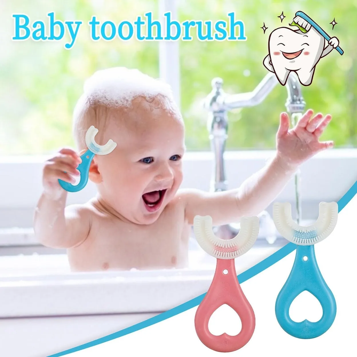 2pcs Kids U Shaped Toothbrush 360 Degree Children Toothbrush Silicone Brush Head Oral Cleaning