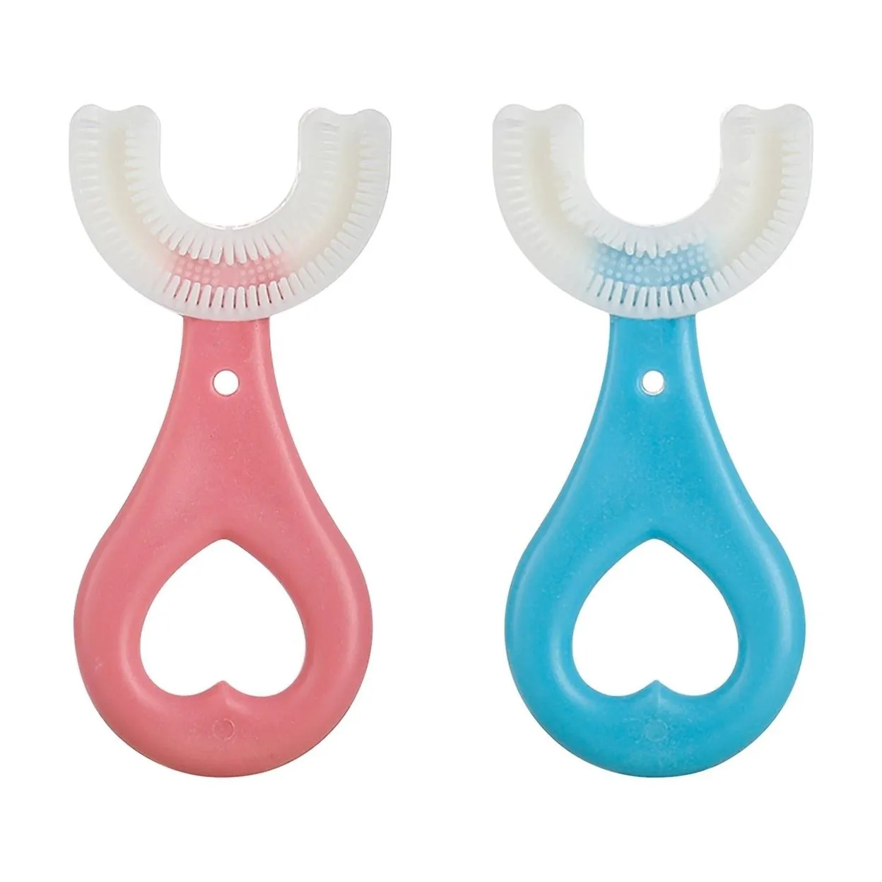 2pcs Kids U Shaped Toothbrush 360 Degree Children Toothbrush Silicone Brush Head Oral Cleaning