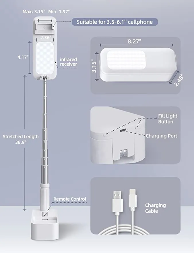 360° Rotates Phone Holder with Fill light