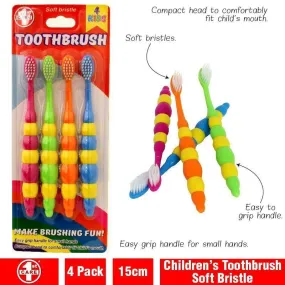 4 Pack Kids Soft Bristle Toothbrush - 15cm