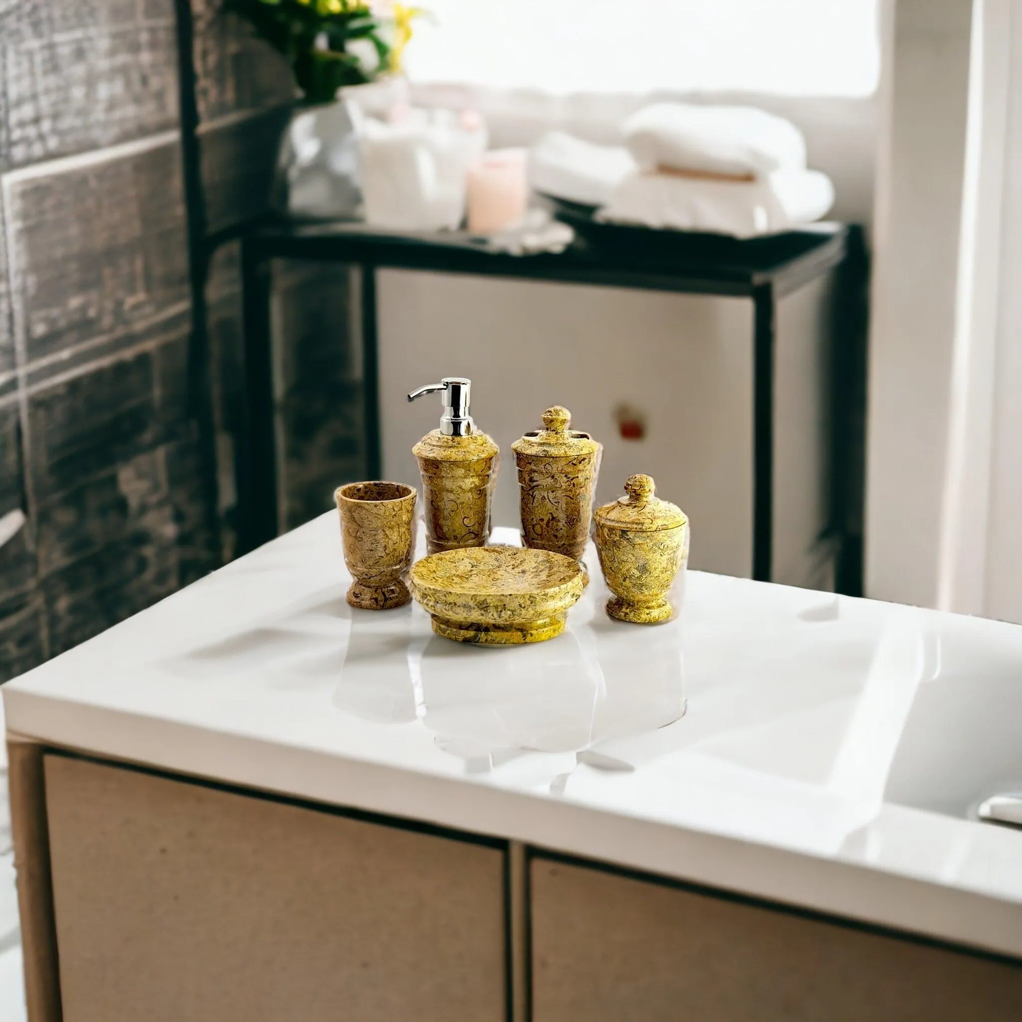 5-Piece Bathroom Accessories Set in Fossil Stone