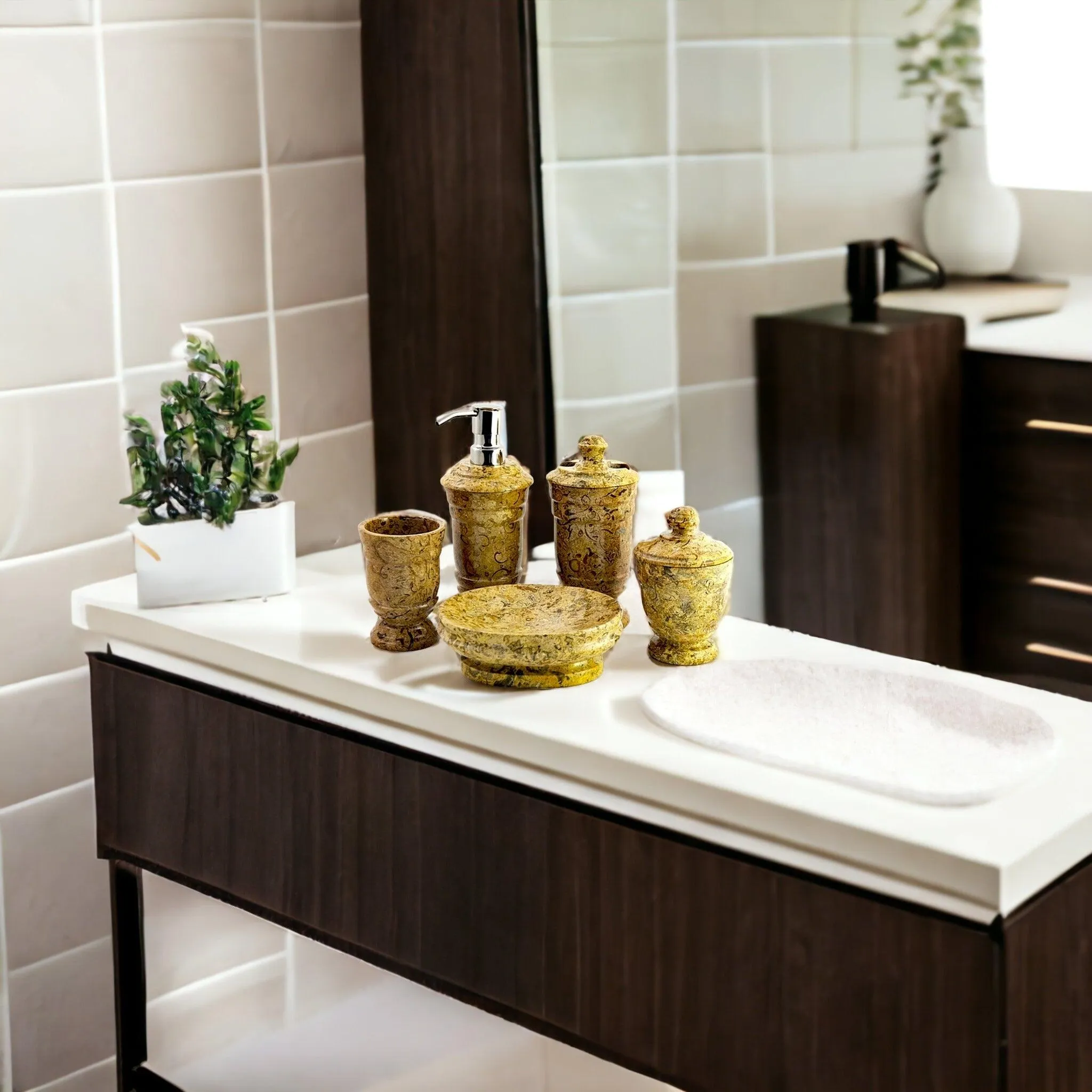 5-Piece Bathroom Accessories Set in Fossil Stone