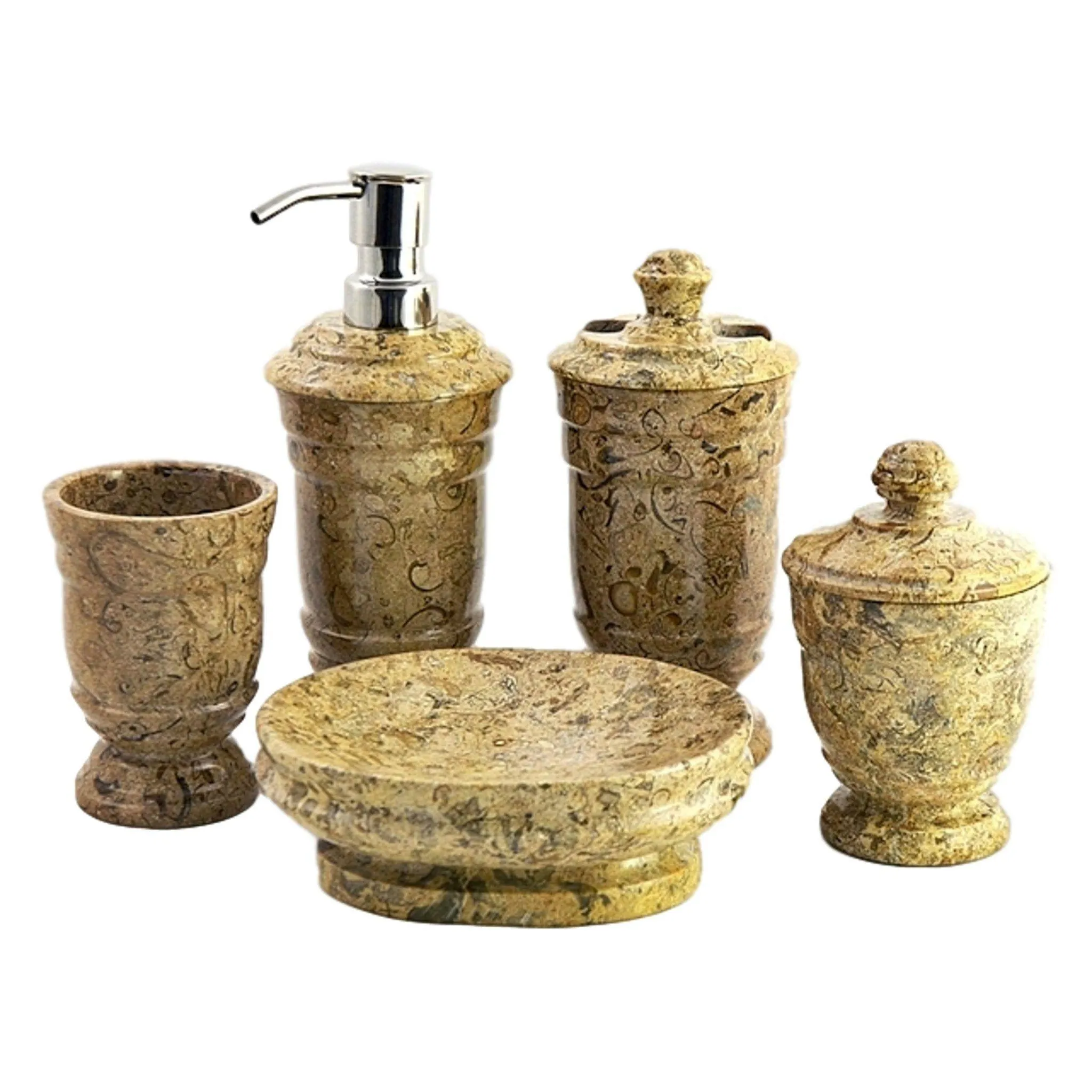 5-Piece Bathroom Accessories Set in Fossil Stone