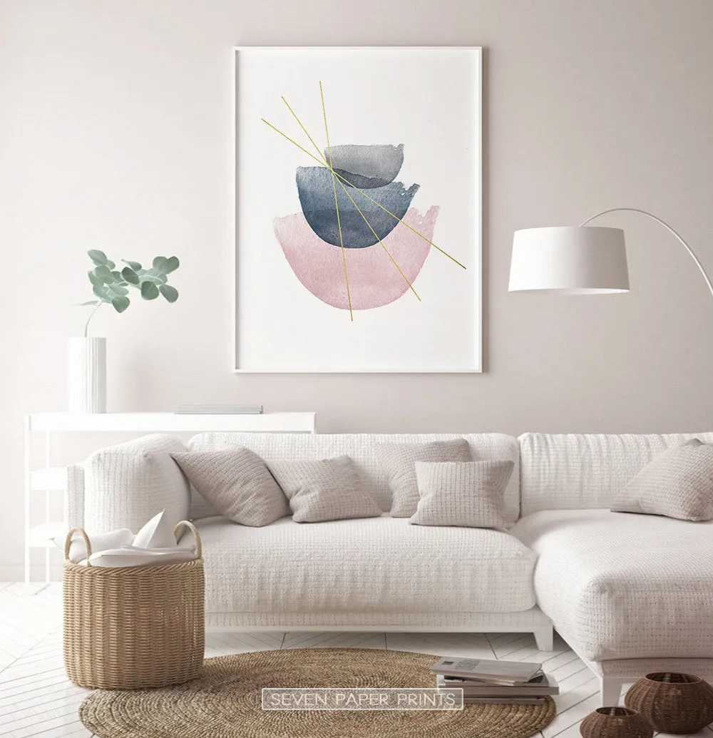 Abstract Geometric Wall Art with Pink and Grey Stones