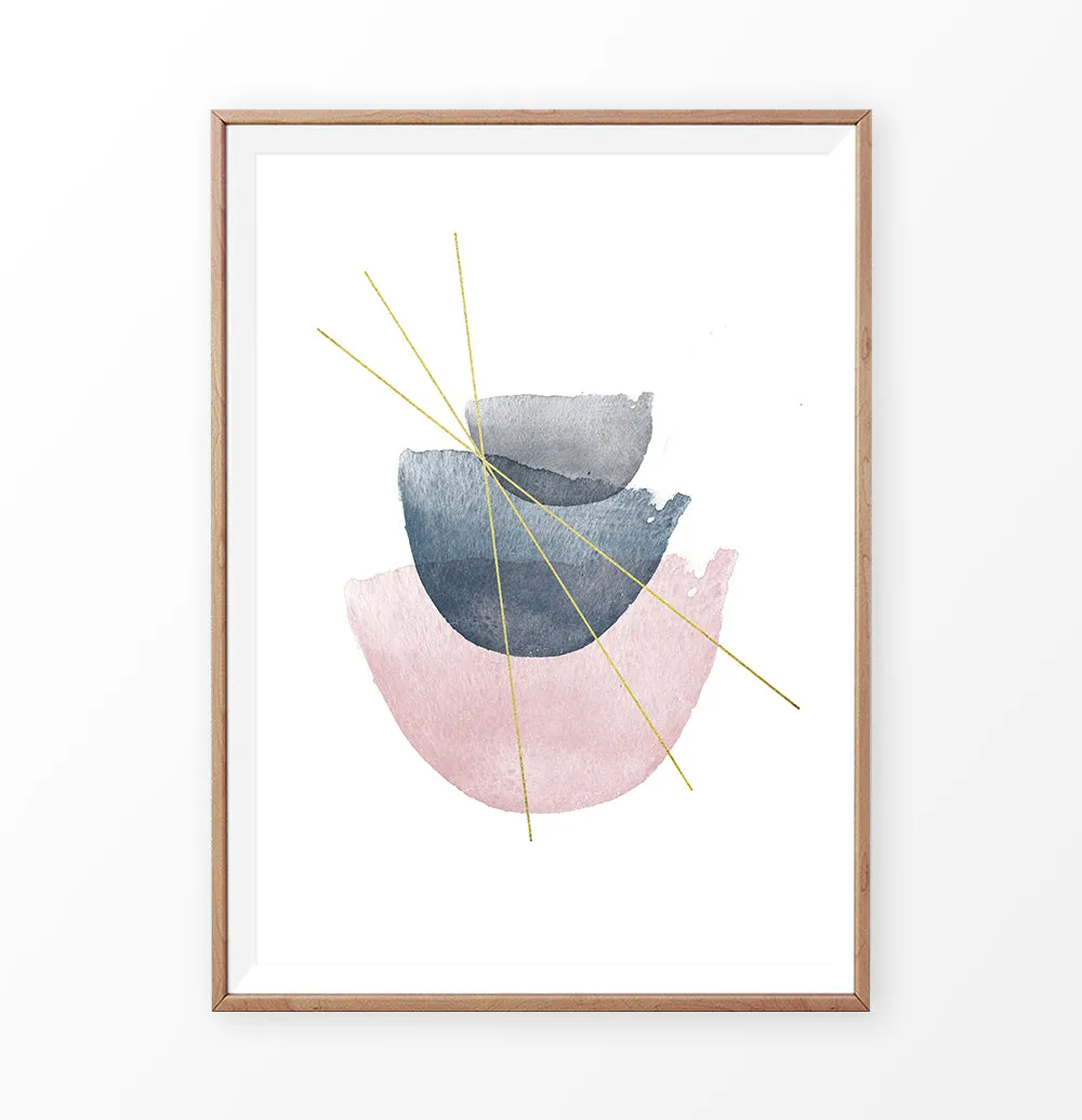 Abstract Geometric Wall Art with Pink and Grey Stones