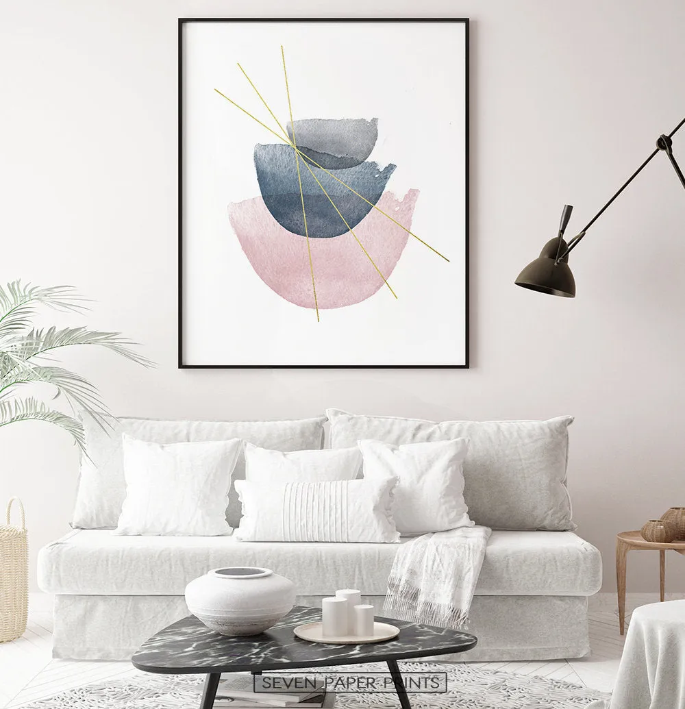 Abstract Geometric Wall Art with Pink and Grey Stones