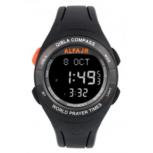 Alfajr WQ-18 Black Qibla Compass Azan Prayer Watch