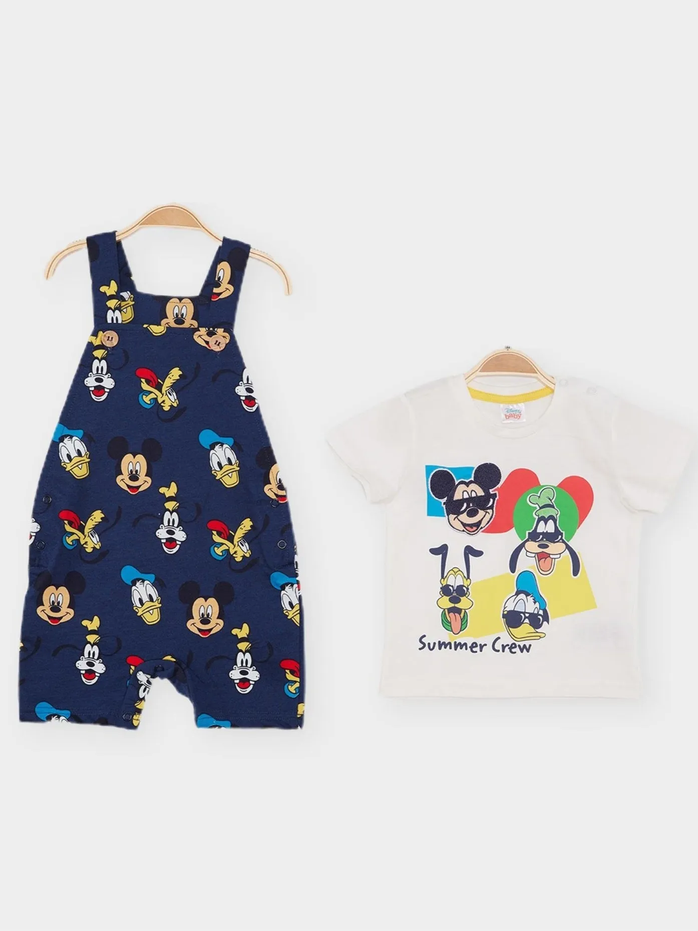 All-Over Mickey Mouse Print Dungaree and T-shirt Set