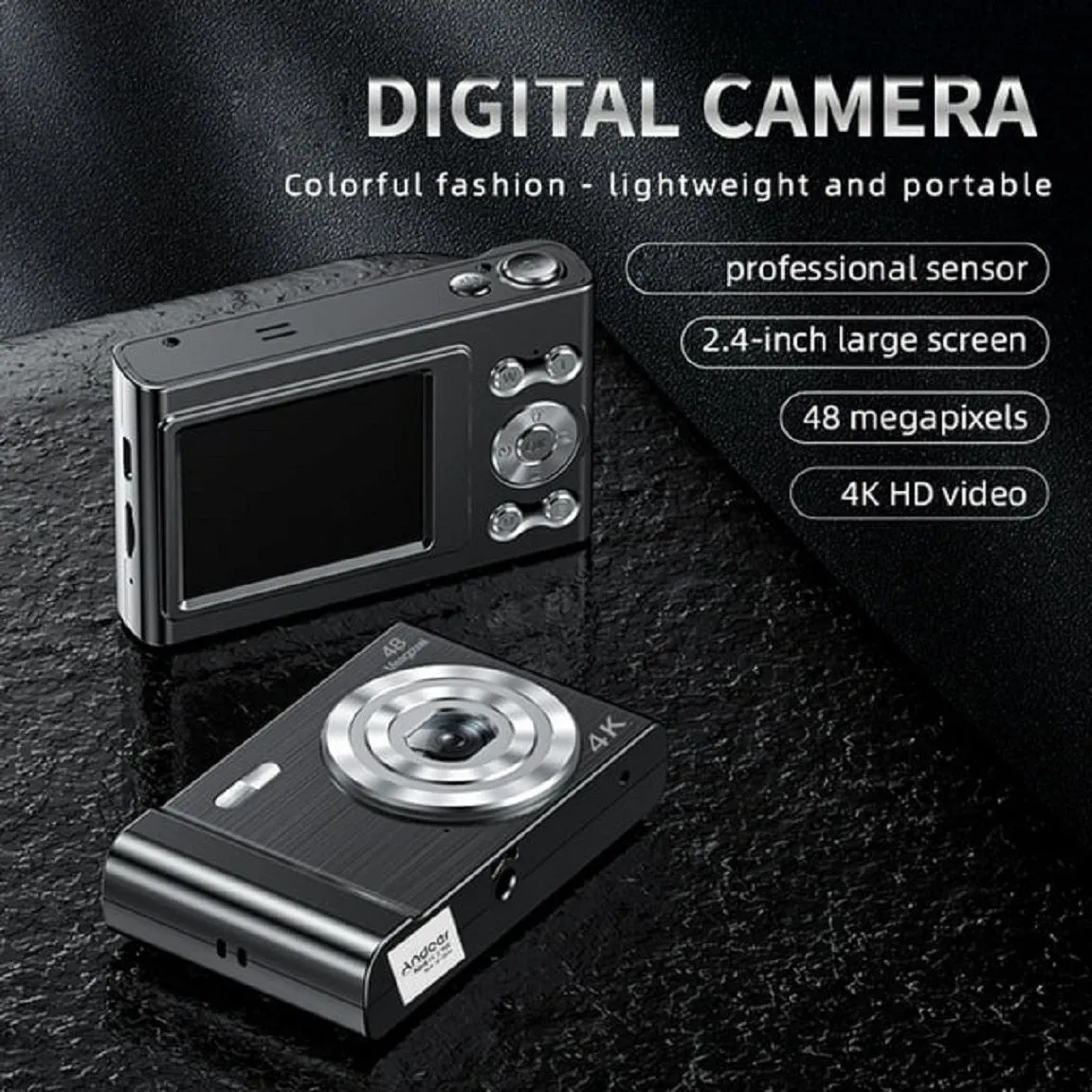 Andoer D11964B 4K 48MP 2.4 Inch Digital Camera With Built-In Flash, Battery & 32GB Memory Card