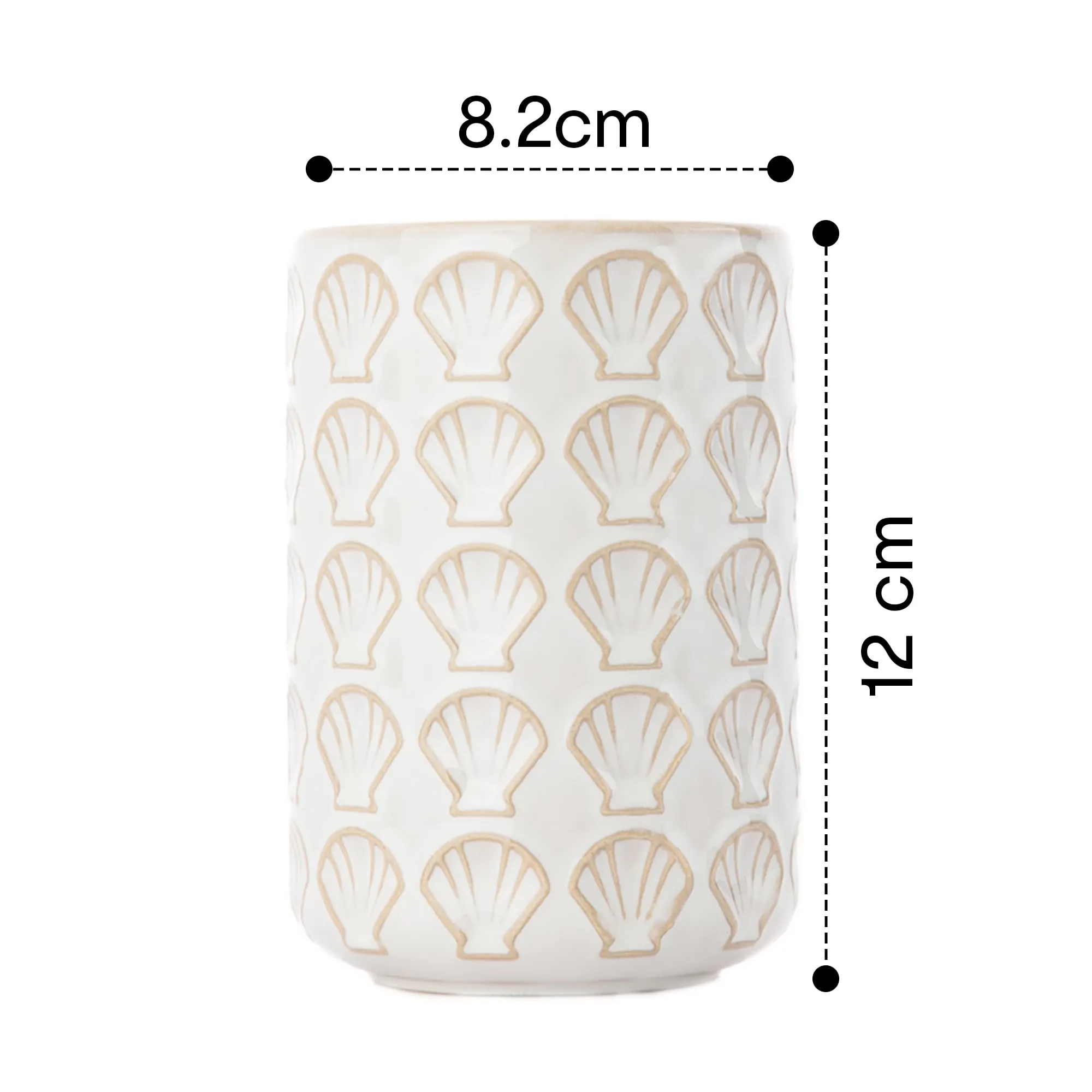 Anko Ceramic Toothbrush Holder for Bathroom | Toothpaste, Makeup Brush Holder for Bathroom | Bathroom Accessories for Wash Basin | Home, Office, Bathroom Organiser | White, Shells | Set of 2