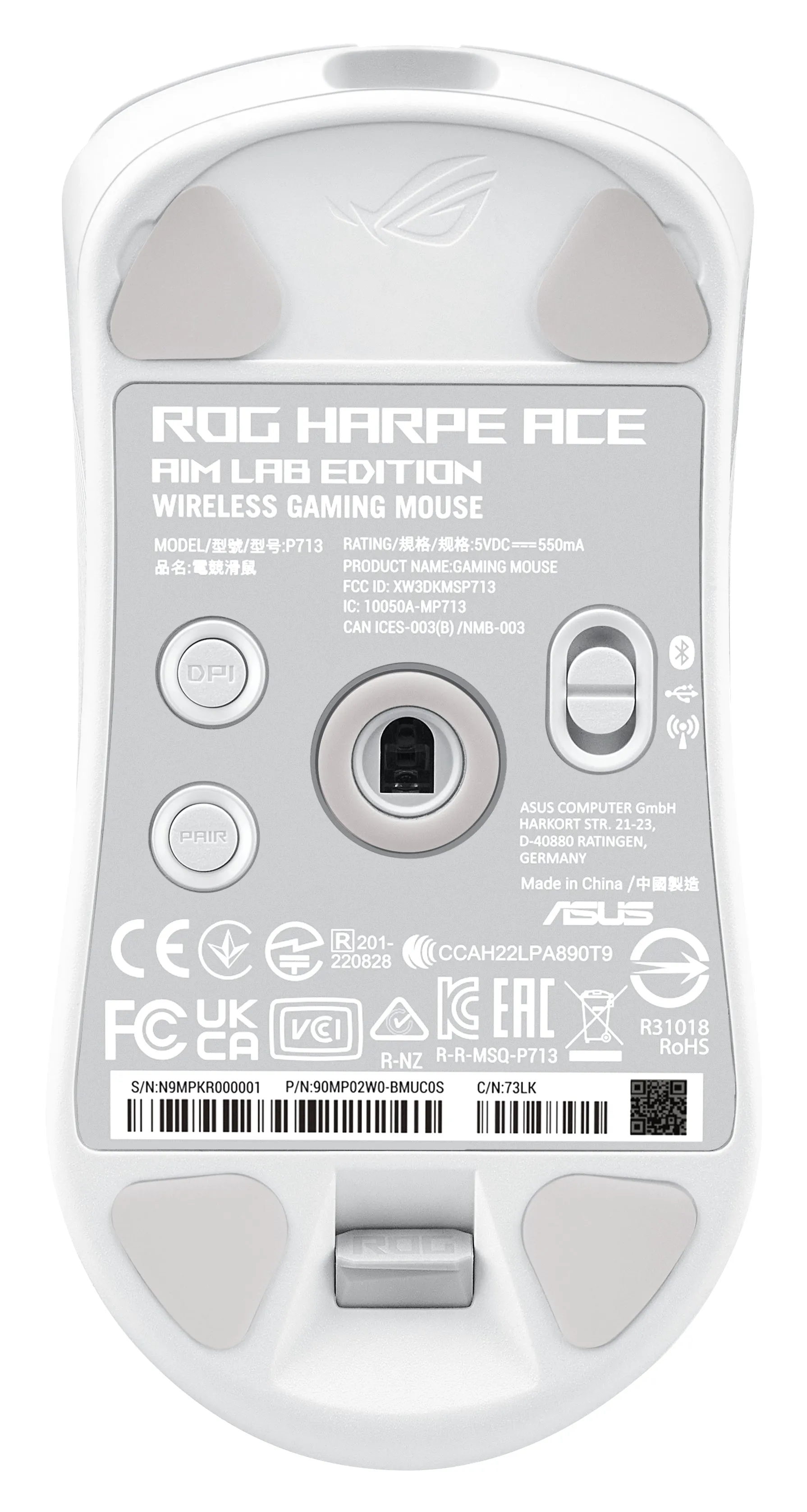 Asus Rog Harpe Ace - Aim Lab Edition - Mouse - Usb, 2.4 Ghz, Bluetooth 5.1 - White