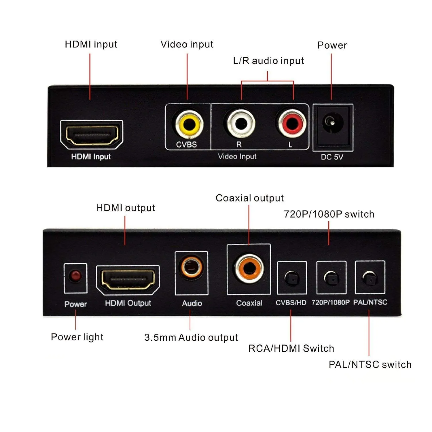 AV / CVBS   HDMI to HDMI 720P / 1080P HD Video Converter - Dual Voltage