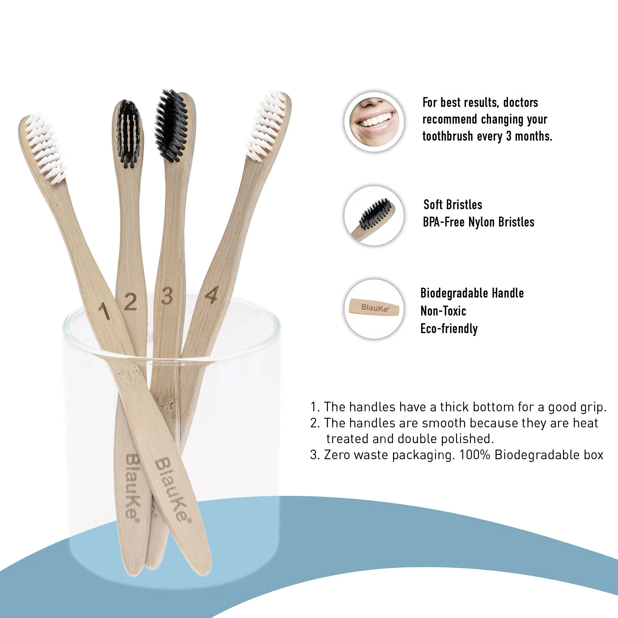 Bamboo Toothbrush Set 4-Pack - Soft Bristles