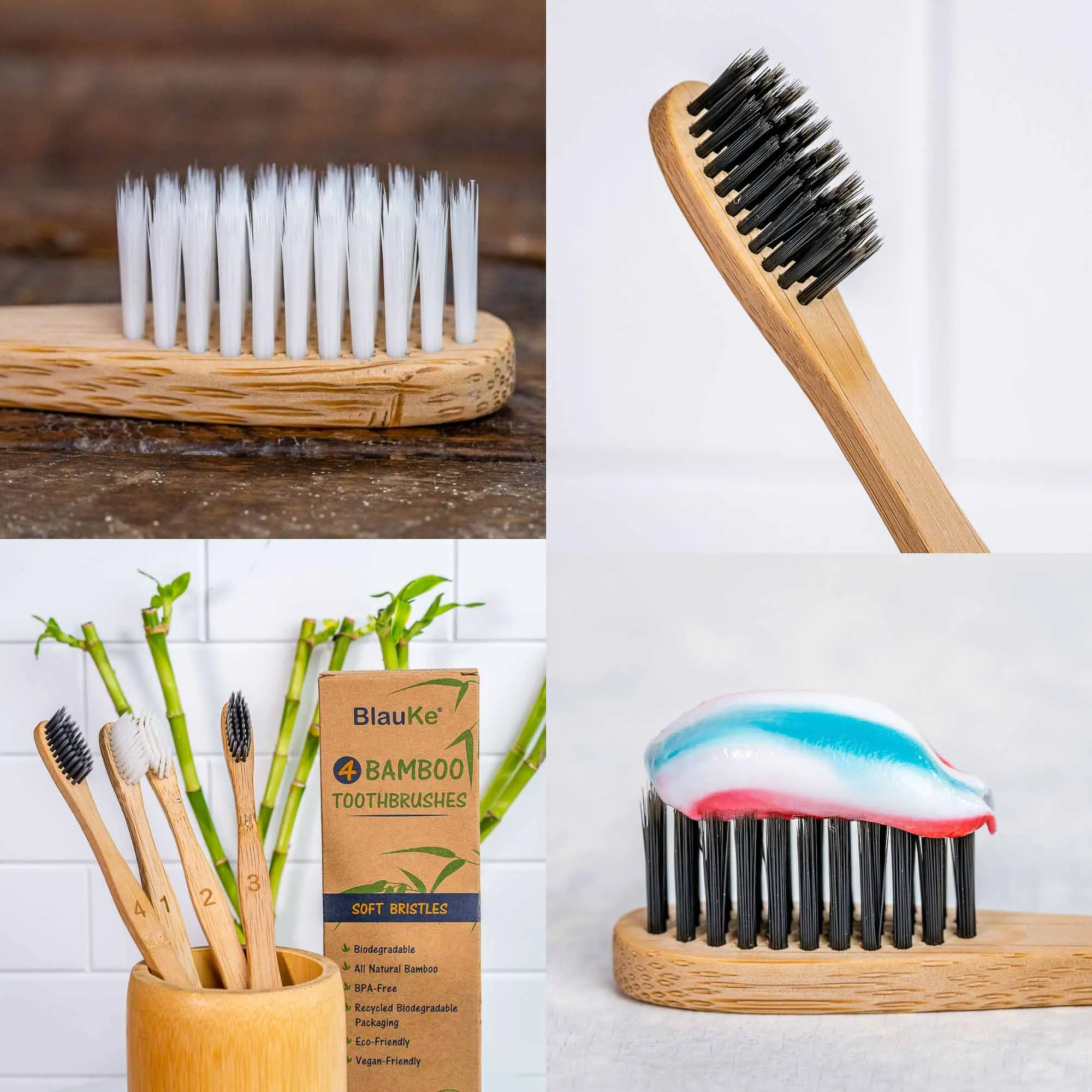 Bamboo Toothbrush Set 4-Pack - Soft Bristles