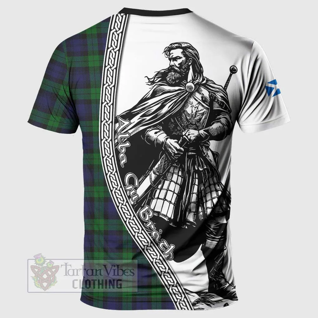 Black Watch Tartan Clan Crest T-Shirt with Highlander Warrior Celtic Style