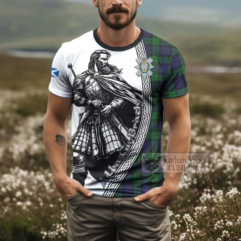 Black Watch Tartan Clan Crest T-Shirt with Highlander Warrior Celtic Style