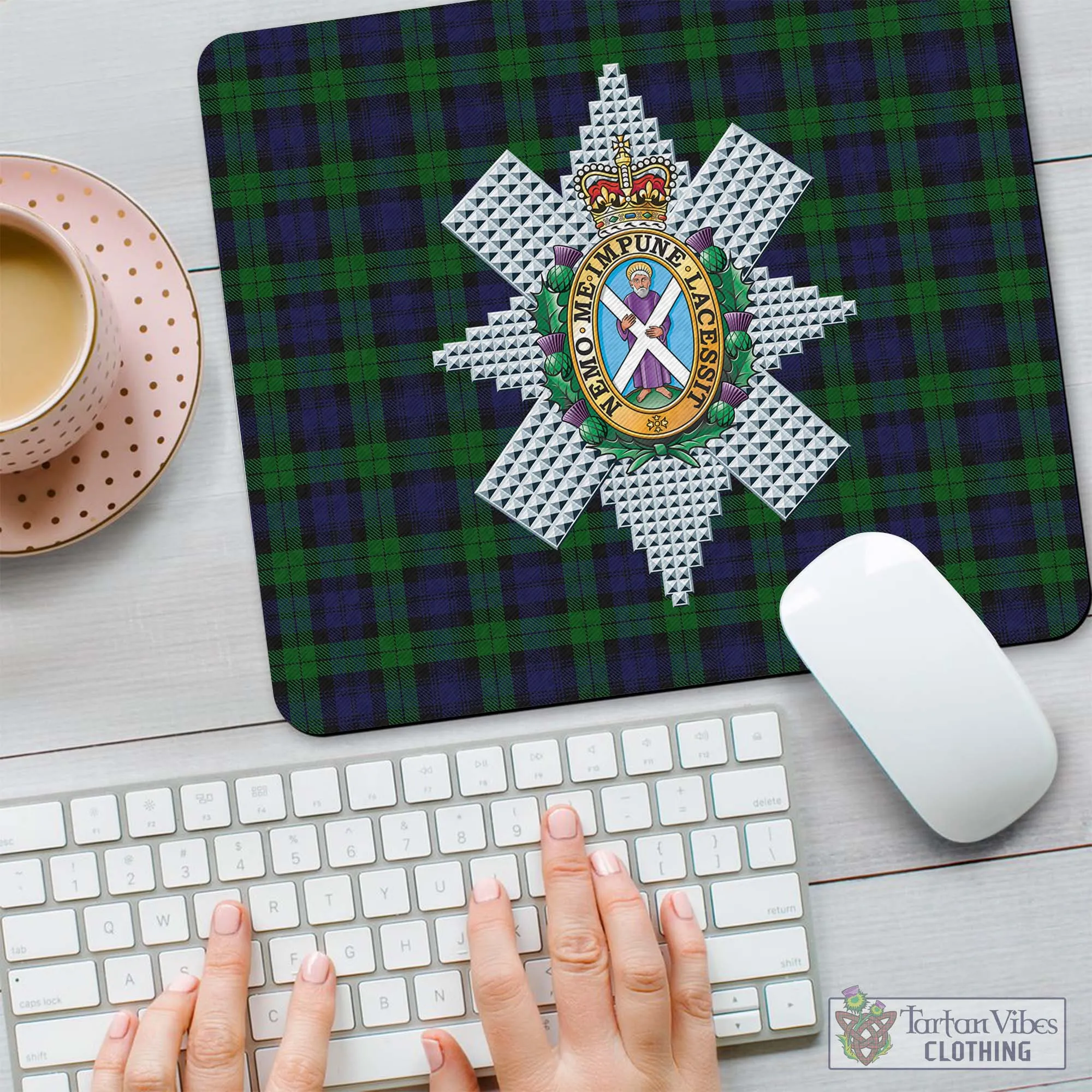 Black Watch Tartan Mouse Pad with Family Crest