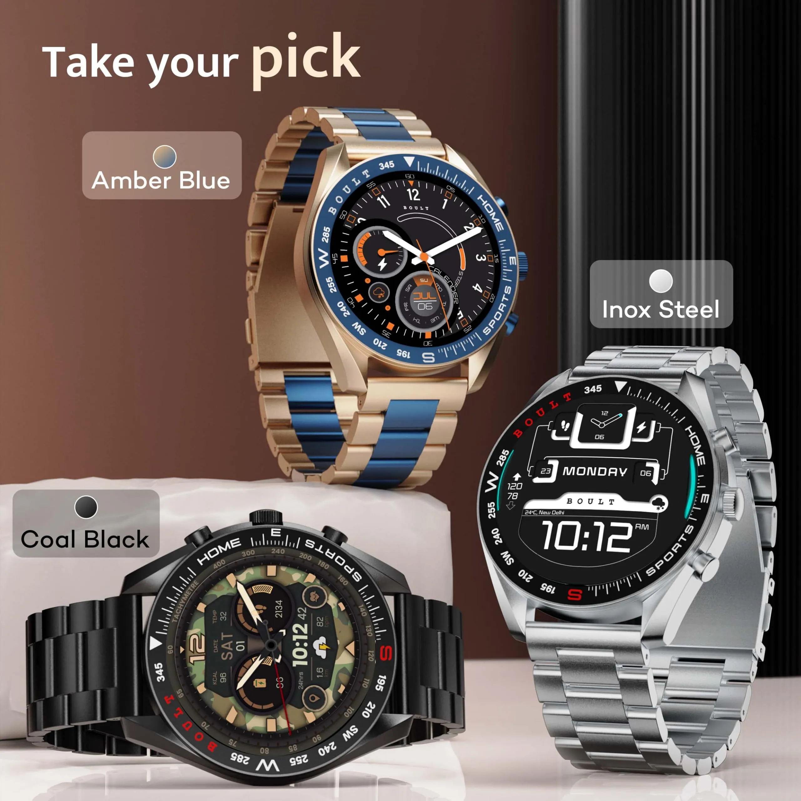 Boult Newly Launched Mirage Smart Watch 1.39''HD Screen, Bluetooth Calling, IP67, Zinc Alloy Frame, 500 Nits Brightness, AI Voice Assistant, SpO2 Monitoring, 120  Sports Mode (Amber Blue)