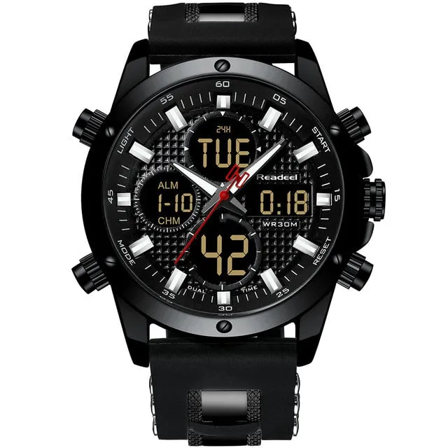 Brand Luxury Men's Chronograph Gold Quatz Digital Led Sport Watch Waterproof Wristwatch