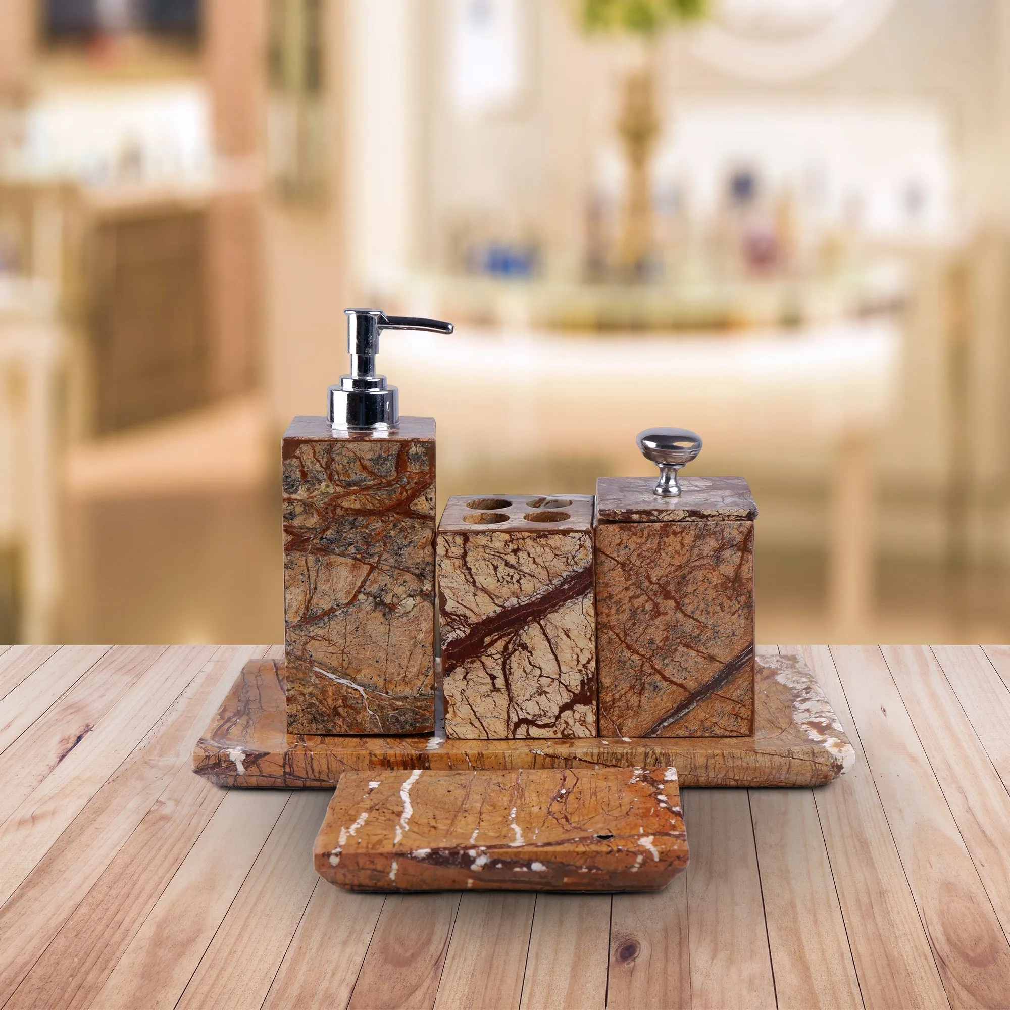 Brown Emperador Bathroom Storage Set of Marble