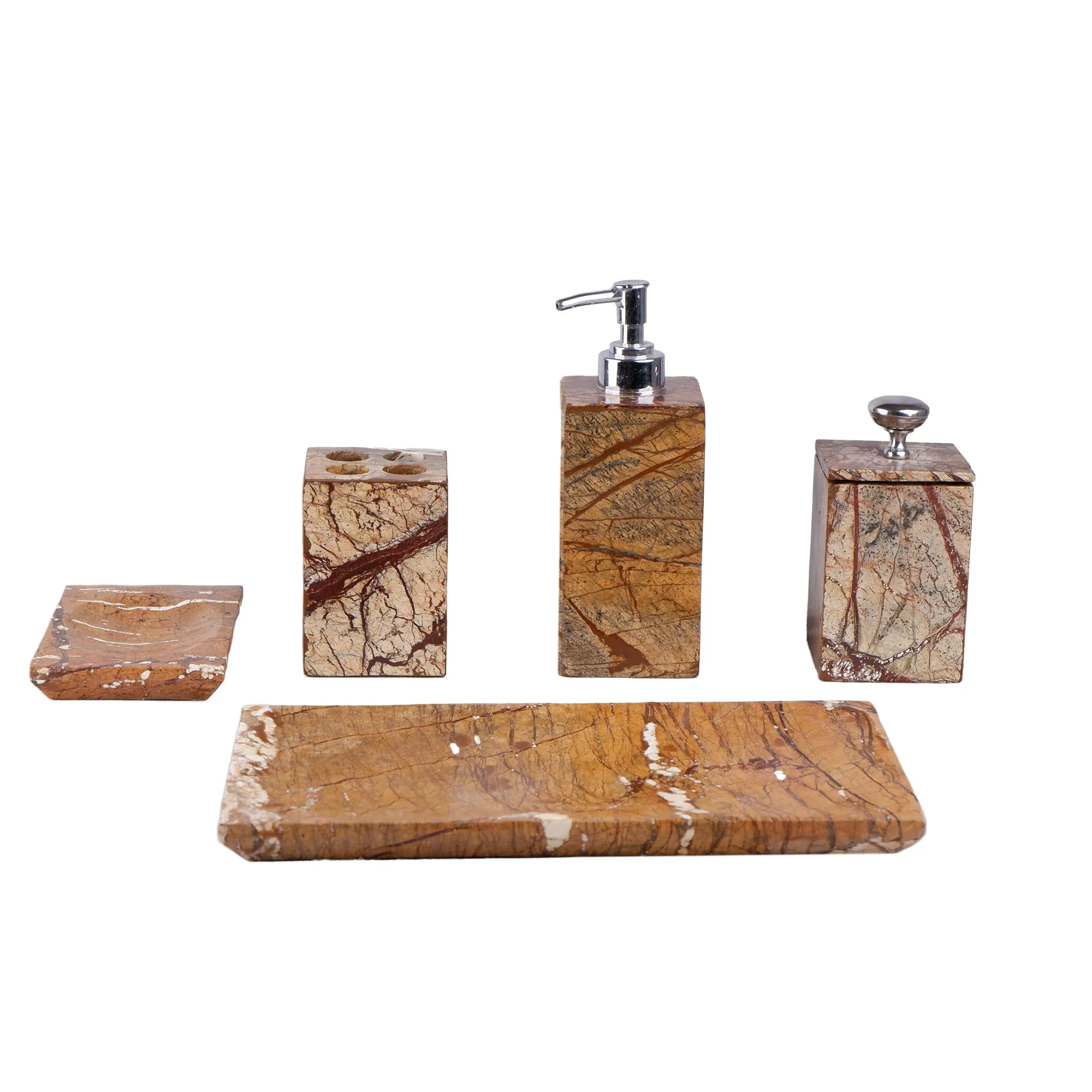 Brown Emperador Bathroom Storage Set of Marble