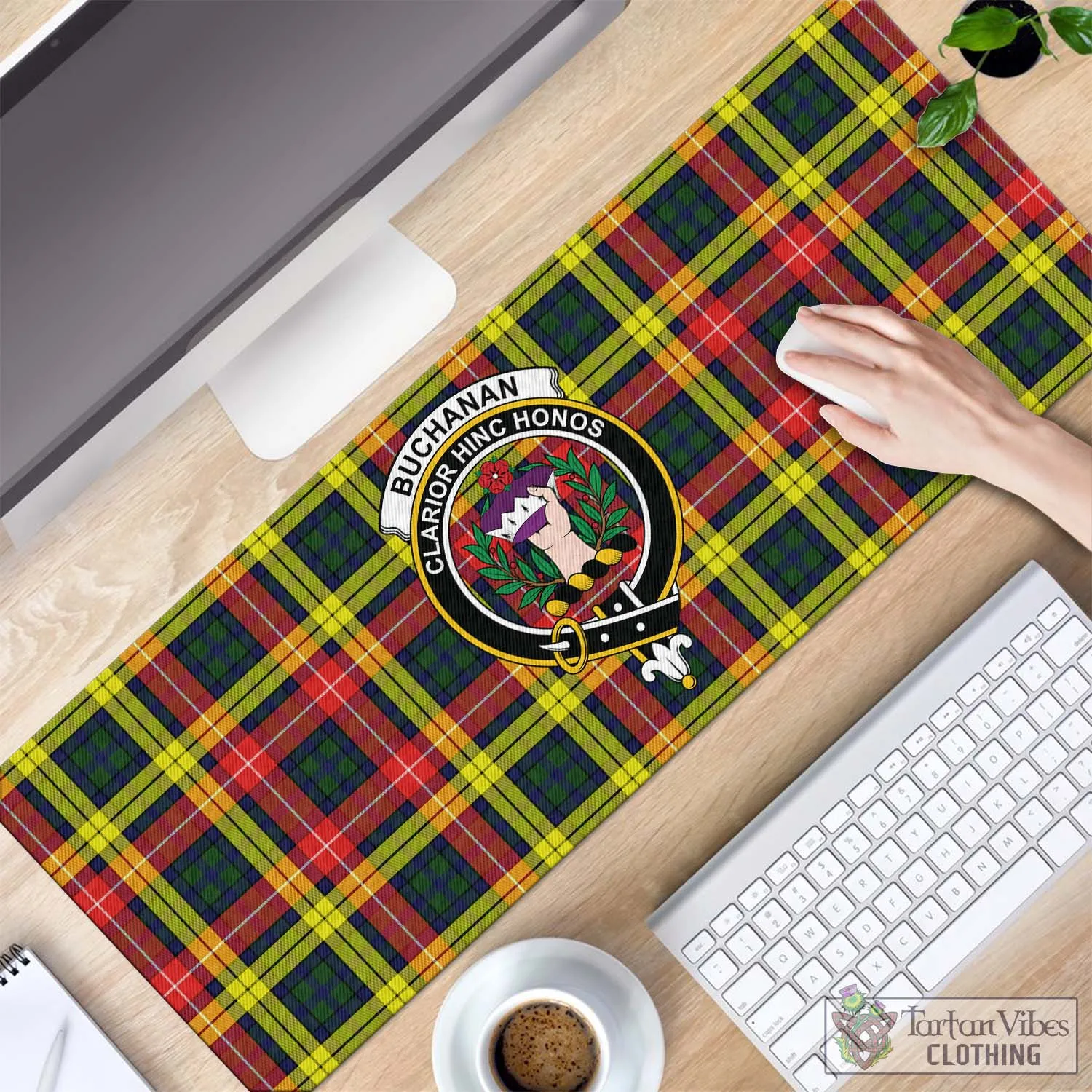 Buchanan Modern Tartan Mouse Pad with Family Crest