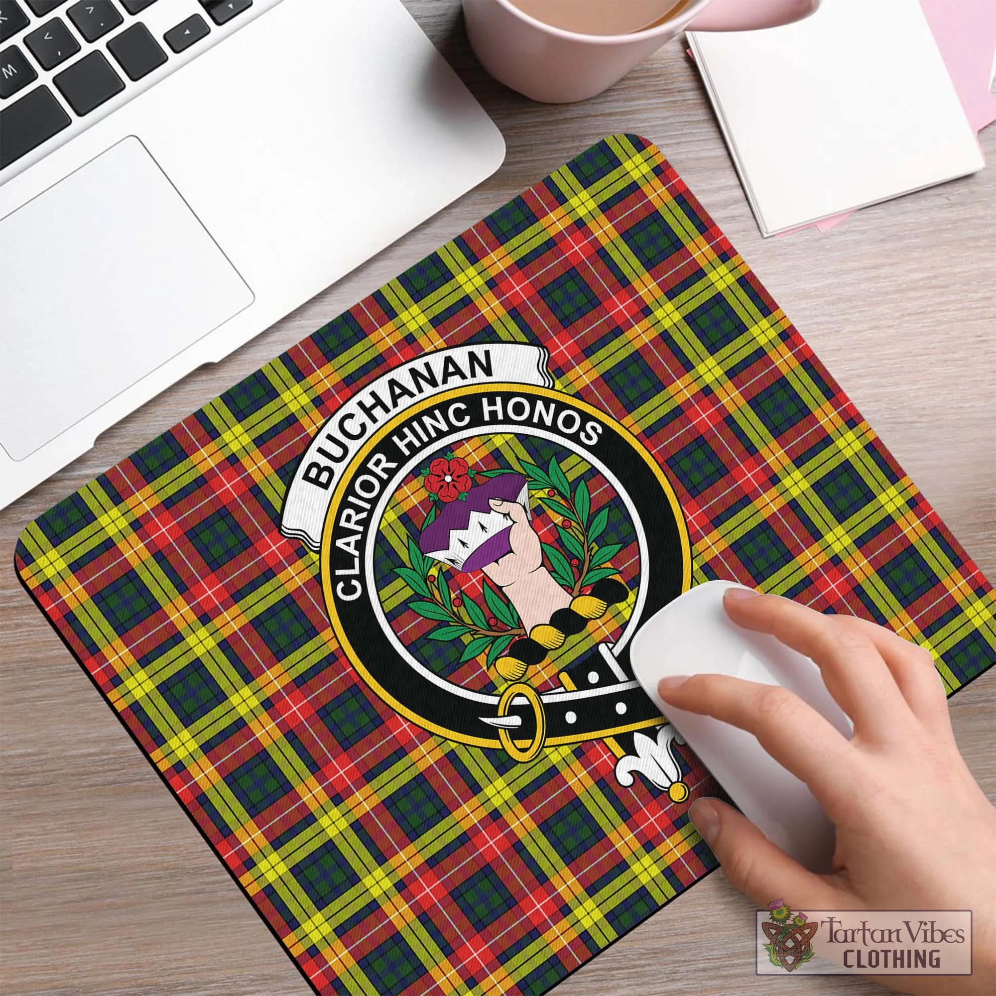 Buchanan Modern Tartan Mouse Pad with Family Crest