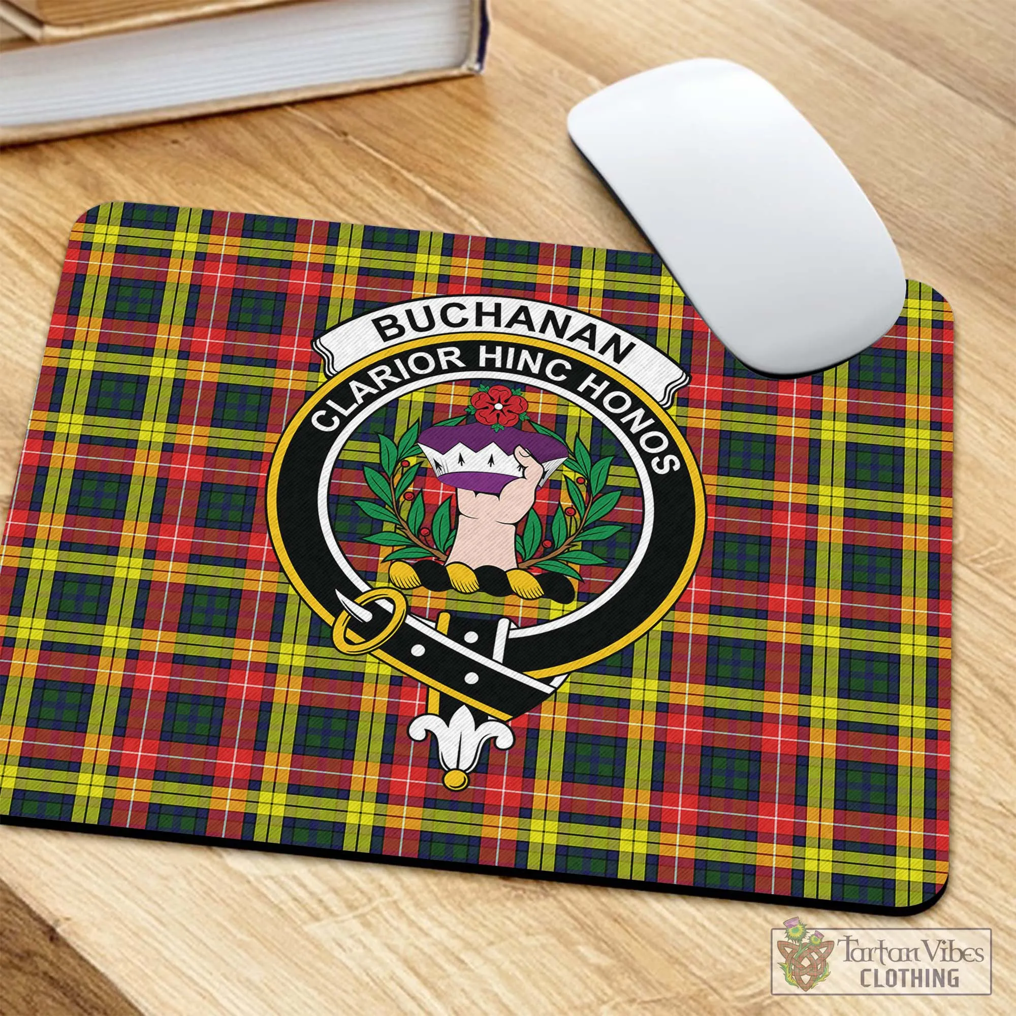 Buchanan Modern Tartan Mouse Pad with Family Crest