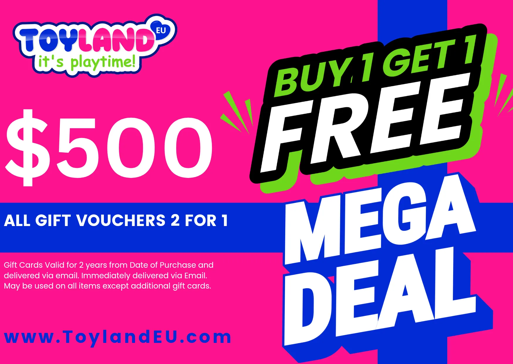 Buy 1 Get 1 Free BOGO Toy Gift Cards/Vouchers