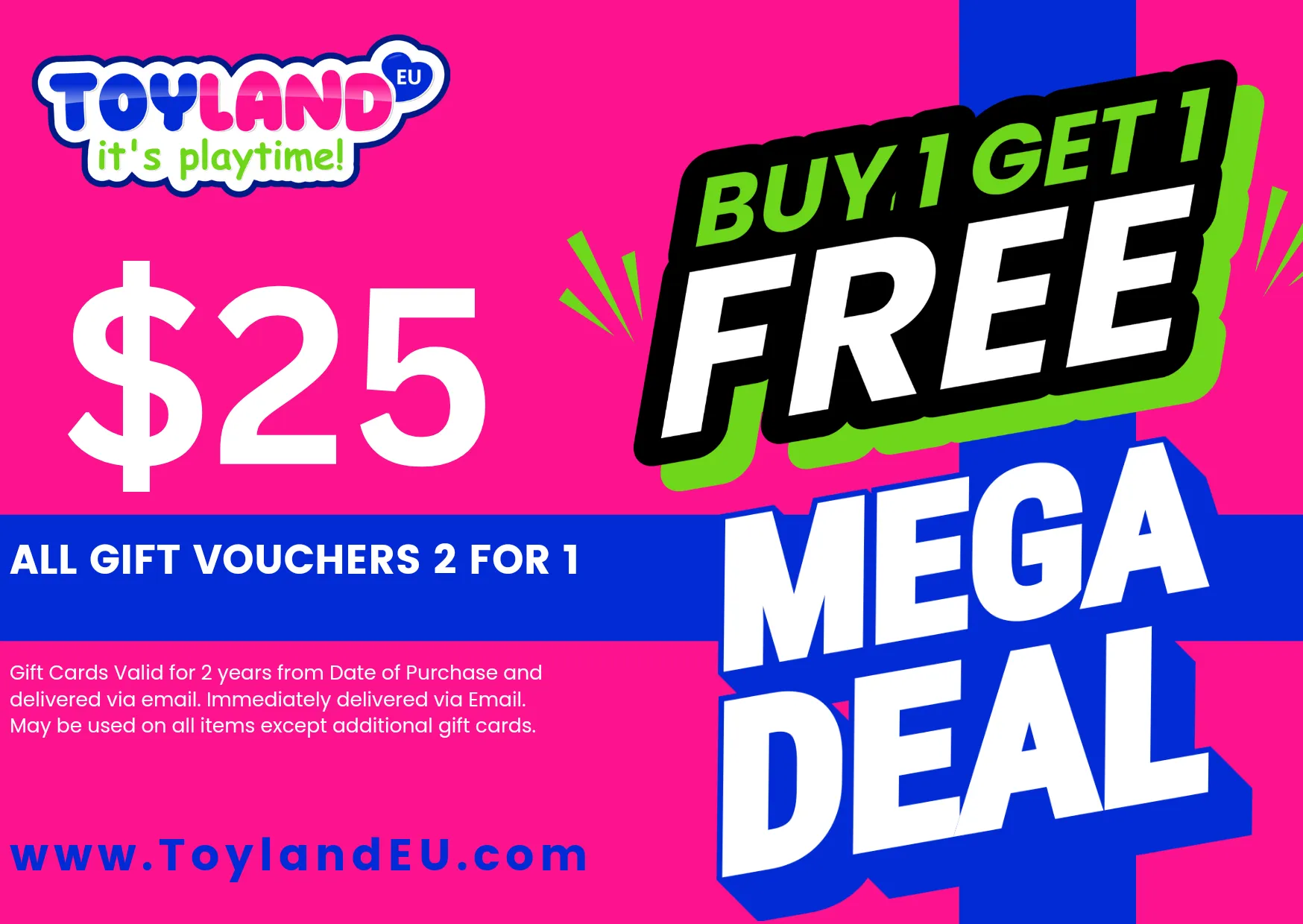 Buy 1 Get 1 Free BOGO Toy Gift Cards/Vouchers