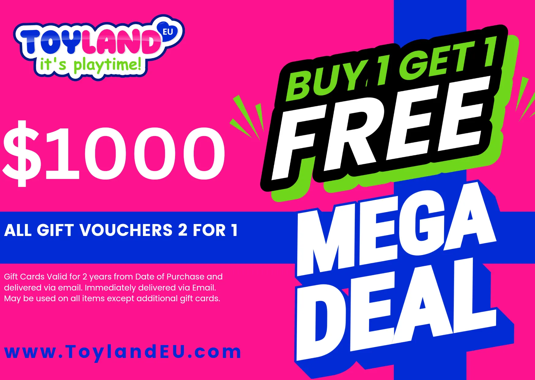 Buy 1 Get 1 Free BOGO Toy Gift Cards/Vouchers