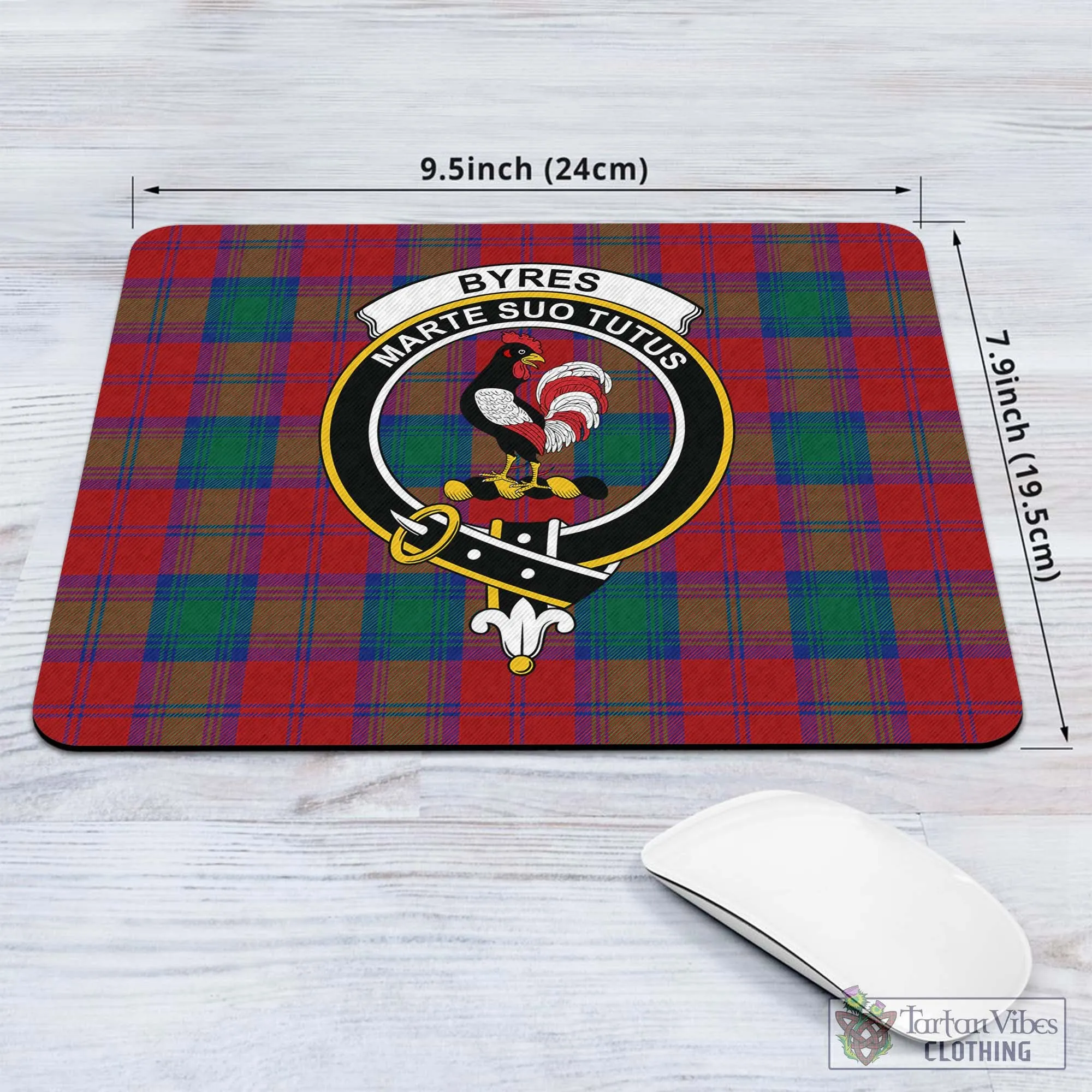 Byres (Byses) Tartan Mouse Pad with Family Crest