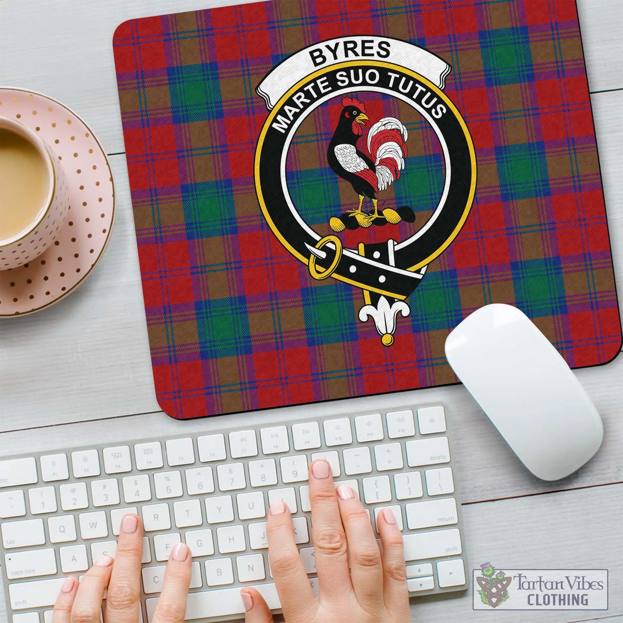 Byres (Byses) Tartan Mouse Pad with Family Crest