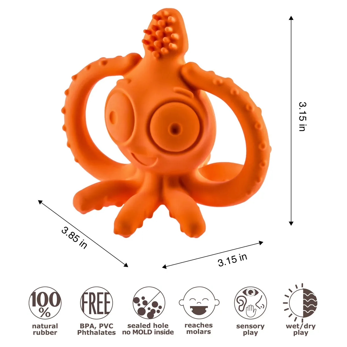 CaaOcho Baby Natural Rubber Teether Toothbrush Massager Hermetic Sealed - Sqwiddle the Squid