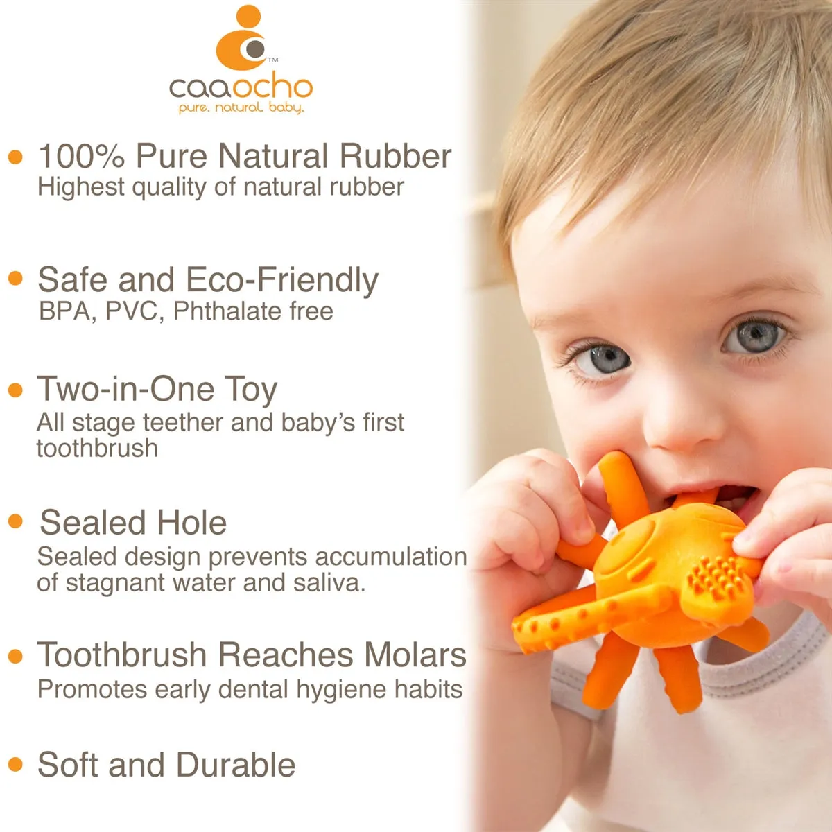 CaaOcho Baby Natural Rubber Teether Toothbrush Massager Hermetic Sealed - Sqwiddle the Squid