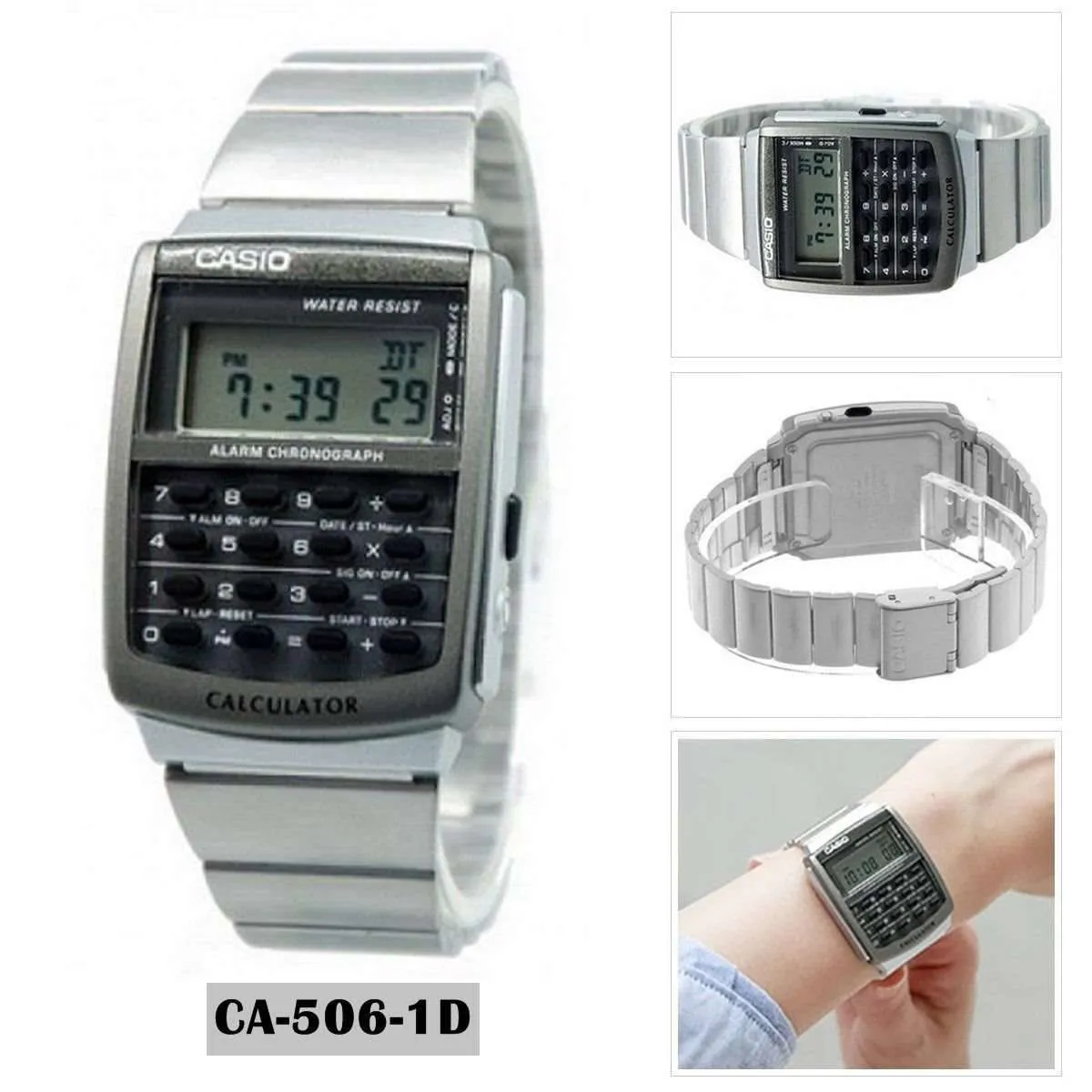 Casio CA-506-1D Silver Stainless Calculator Watch for Men and Women