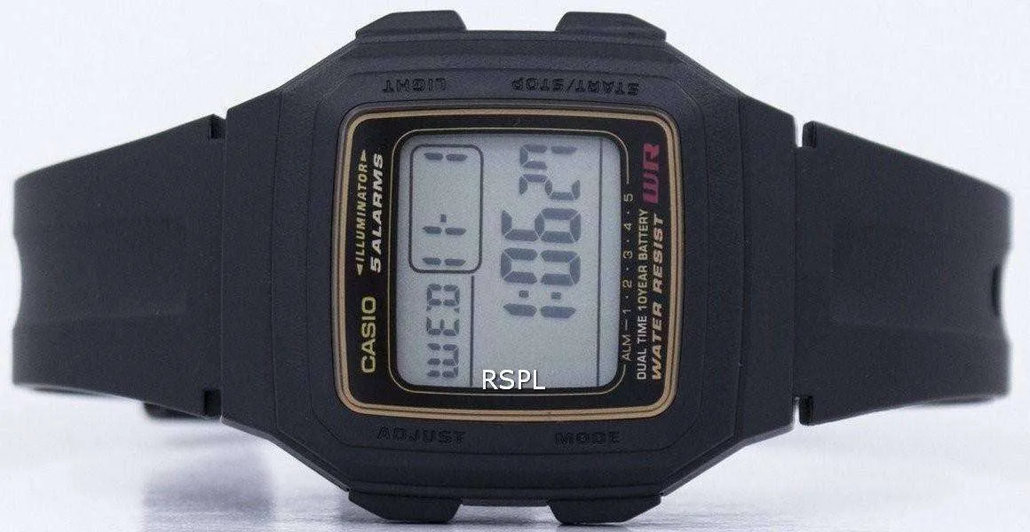 Casio Digital 5 Alarms Dual Time Illuminator F-201WA-9ADF F201WA-9ADF Men's Watch